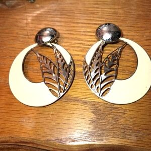 1980s Elegant Cream and Silver Leaf Earrings. I am the original owner!